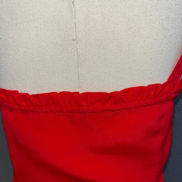TOPSHOP RED BUTTON UP MAXI DRESS - RUFFLE TRIM - SPAGHETTI STRAPS - EUC - SIZE 6 - Picture 8 of 12